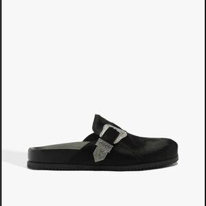 Black Mule Slide with Decorative Buckle